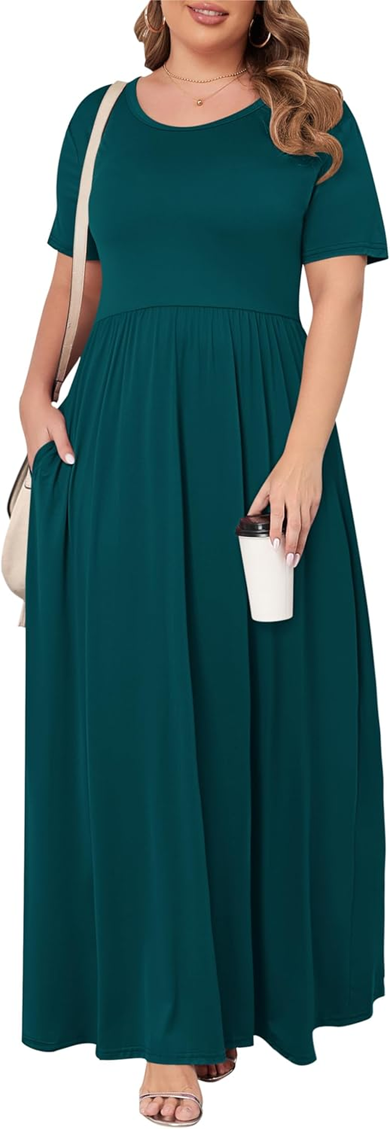 Women’S plus Size Maxi Dresses for Curvy Women Summer Casual Short Sleeve 2025 Long Dress 14W-26W - Image 2