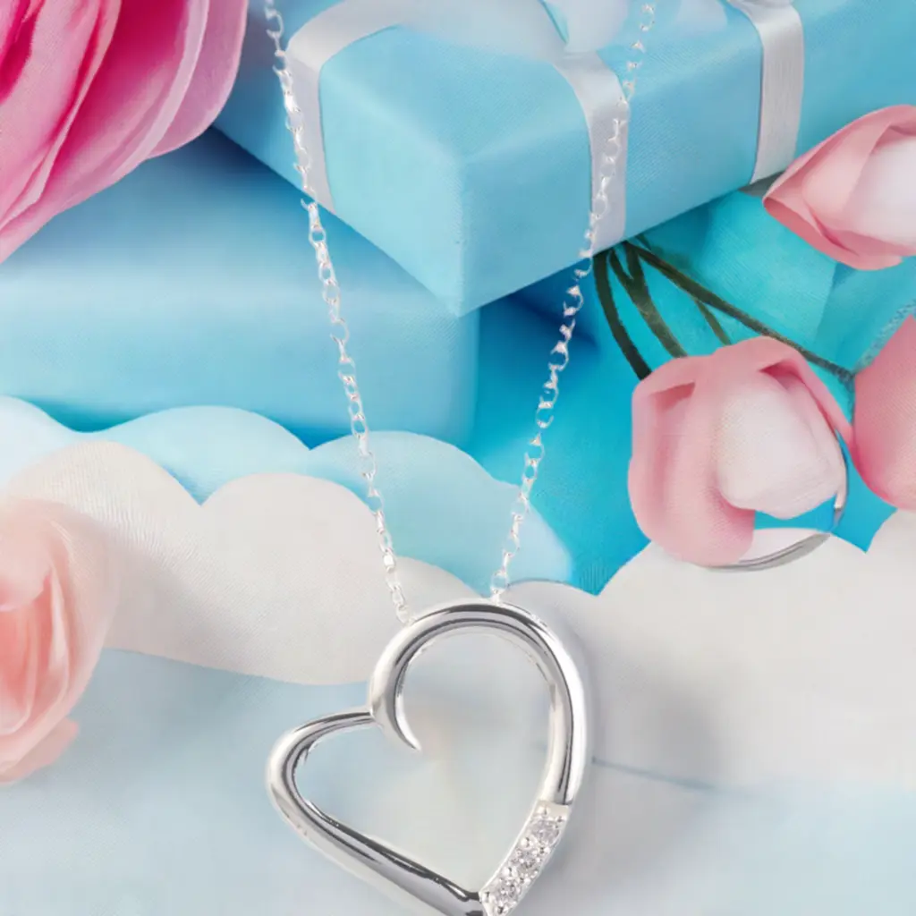 14K Silver Plated Necklace Love Heart Pave Pendant Necklace - Image 6