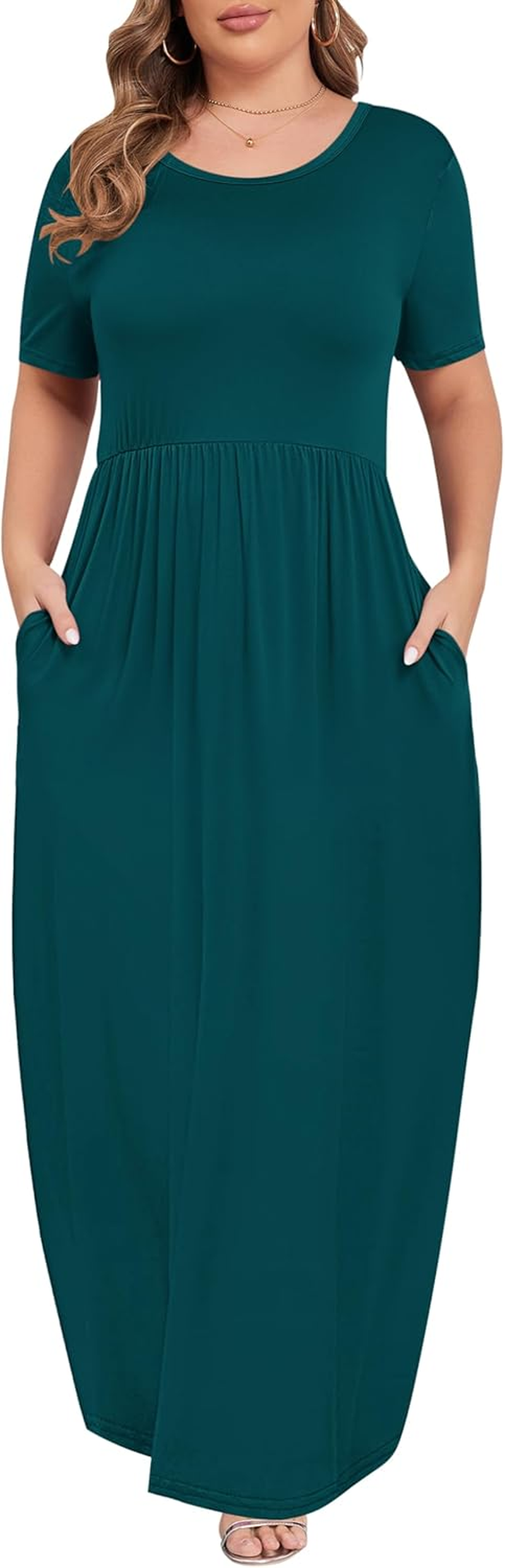 Women’S plus Size Maxi Dresses for Curvy Women Summer Casual Short Sleeve 2025 Long Dress 14W-26W - Image 3