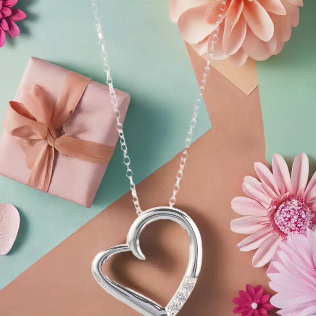 14K Silver Plated Necklace Love Heart Pave Pendant Necklace - Image 7