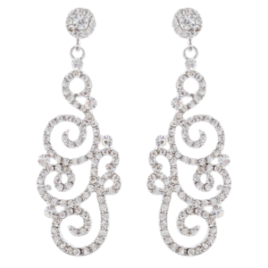 Bridal Wedding Crystal Rhinestone Swirl Vintage Dangle Earrings Silver