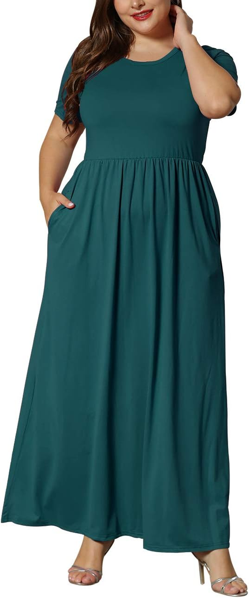 Women’S plus Size Maxi Dresses for Curvy Women Summer Casual Short Sleeve 2025 Long Dress 14W-26W - Image 4