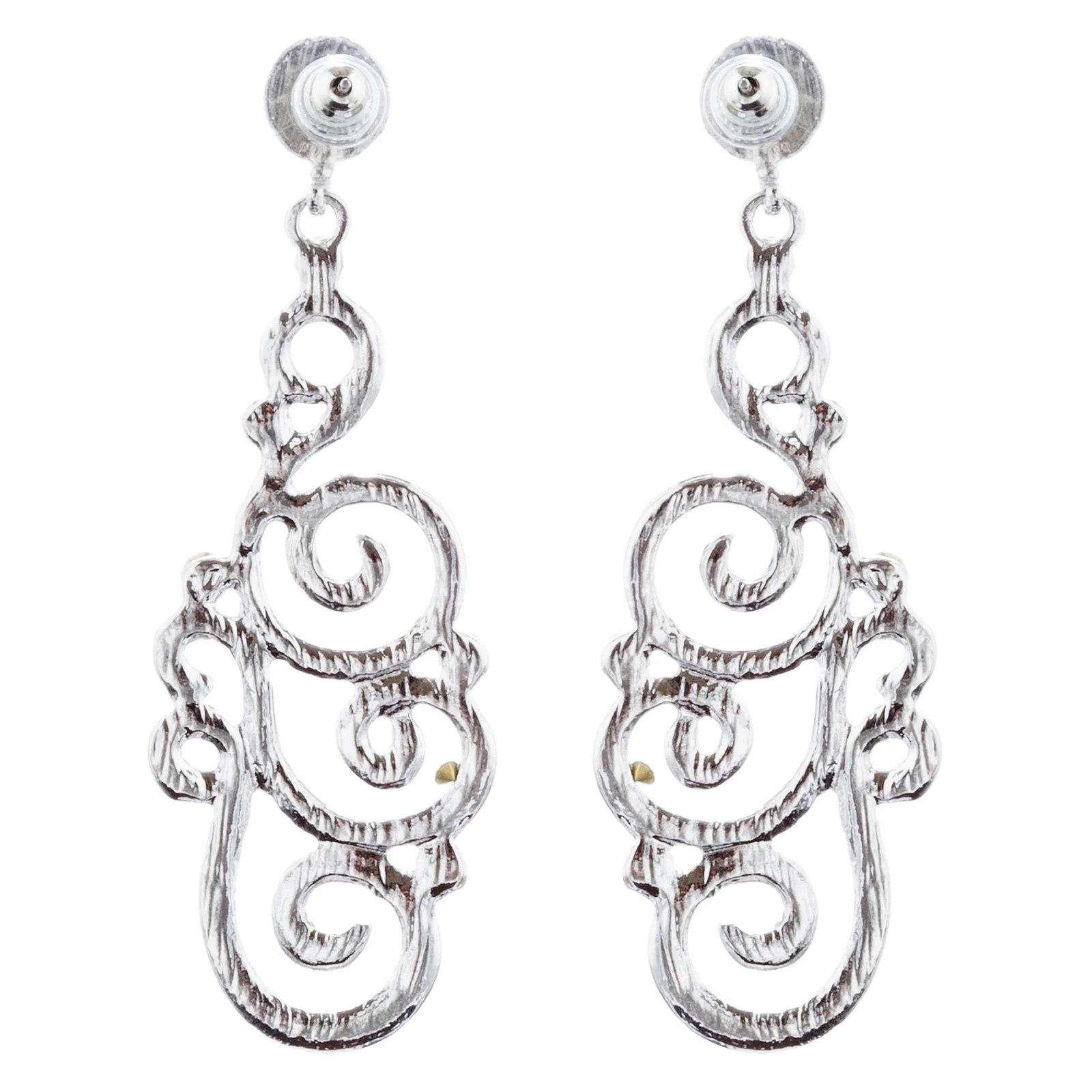 Bridal Wedding Crystal Rhinestone Swirl Vintage Dangle Earrings Silver - Image 2