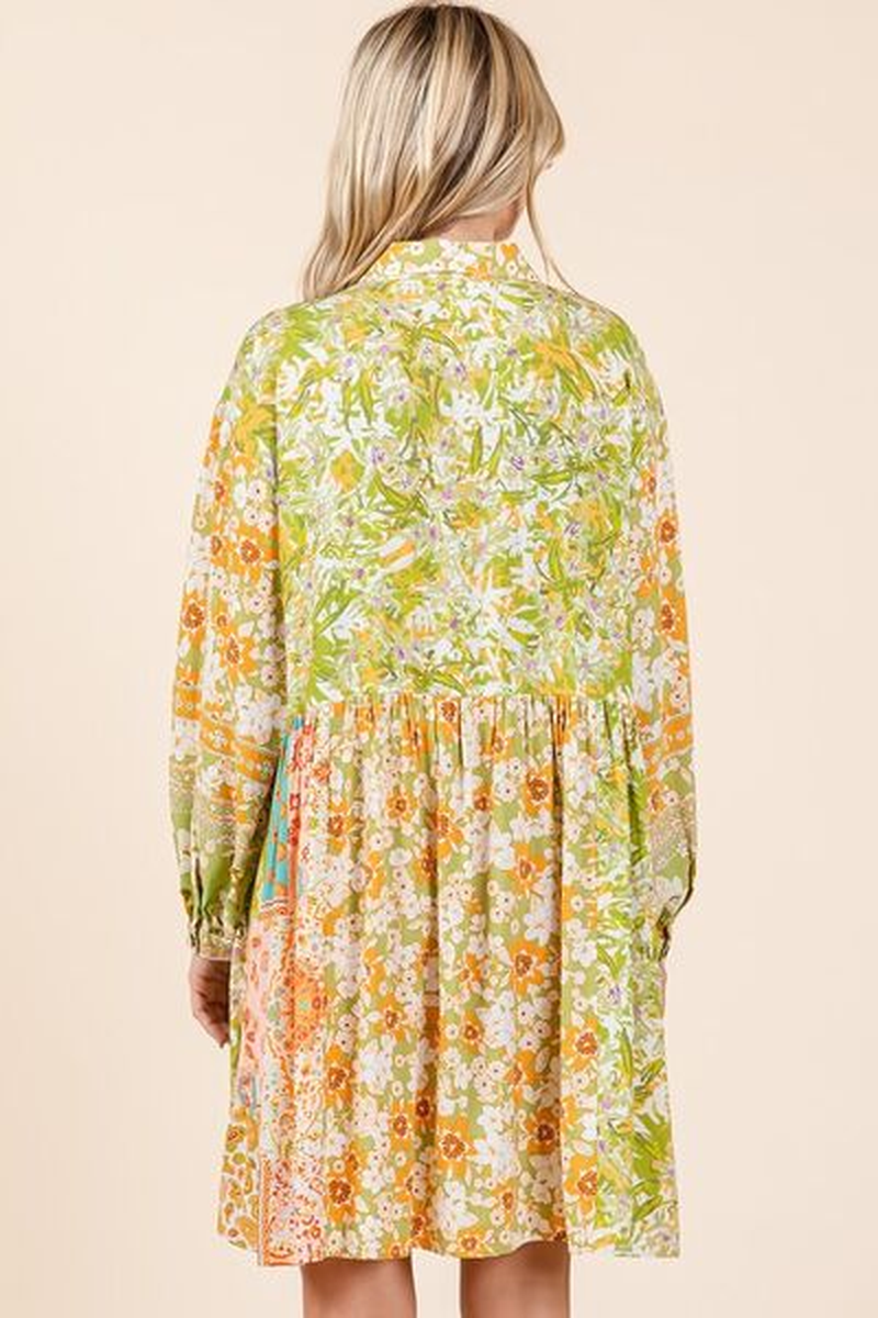 Mittoshop Floral Button Detail Long Sleeve Shirt Dress - Image 2