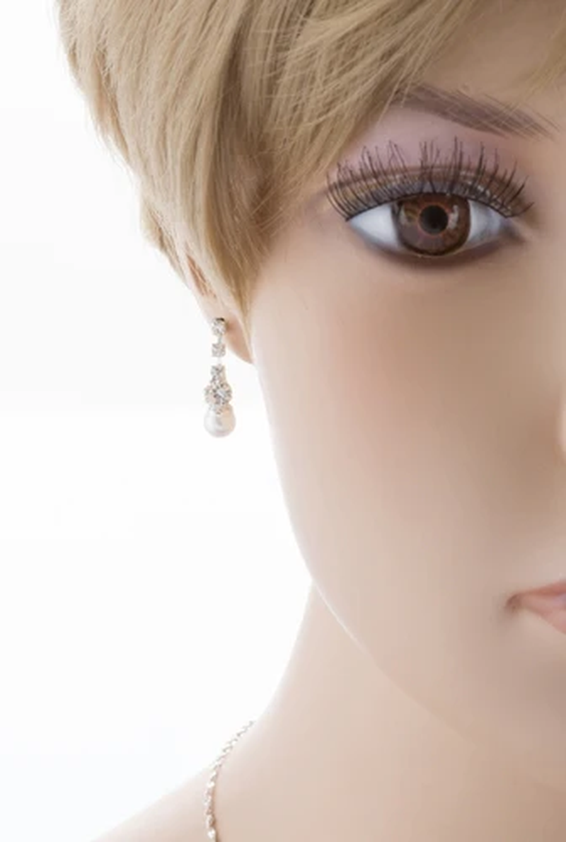 Elegant Dainty Pearl Crystal Rhinestone Jewelry Set - Image 4