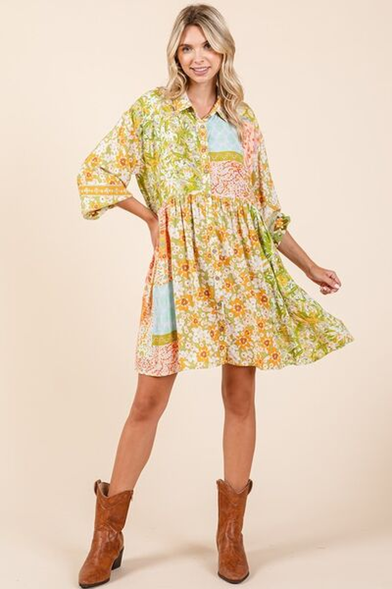 Mittoshop Floral Button Detail Long Sleeve Shirt Dress - Image 4