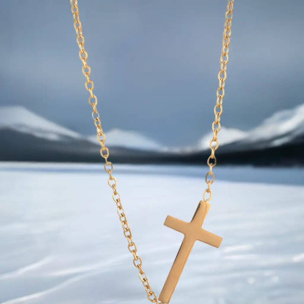 14K Gold Necklace | Gold Plated Cross Pendant Necklace - Image 3