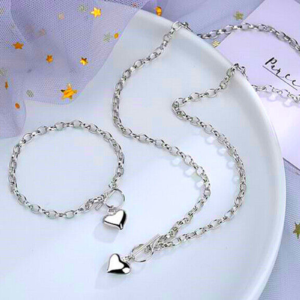 Heart Pendant 925 Sterling Silver Plated Chain Necklace Bracelet Women Jewellery