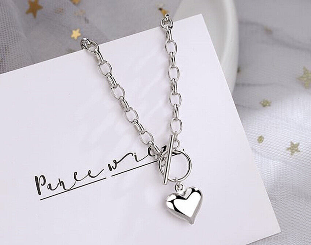 Heart Pendant 925 Sterling Silver Plated Chain Necklace Bracelet Women Jewellery - Image 3