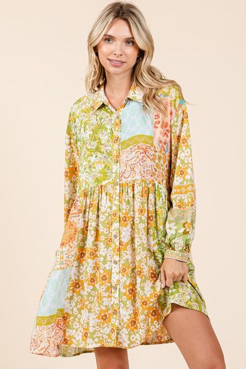Mittoshop Floral Button Detail Long Sleeve Shirt Dress - Image 3