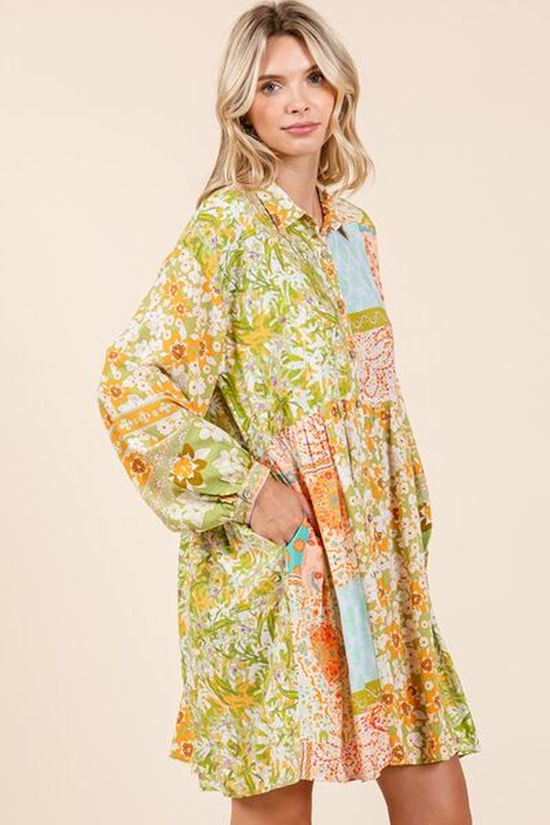 Mittoshop Floral Button Detail Long Sleeve Shirt Dress - Image 6