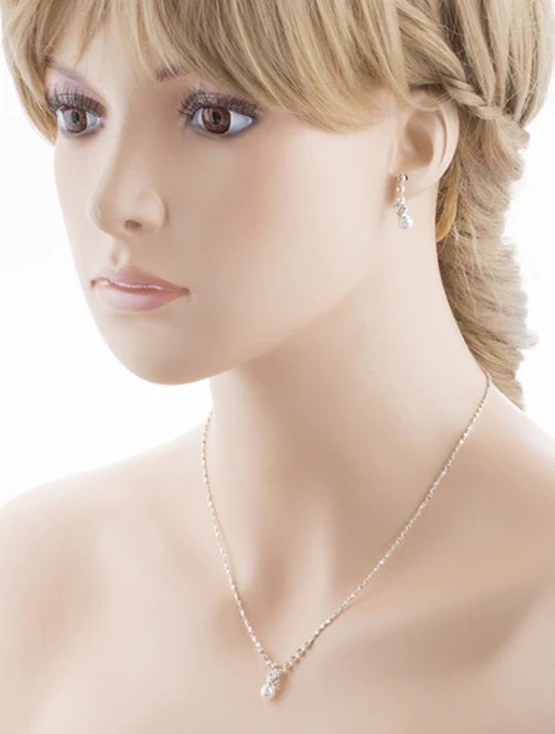 Elegant Dainty Pearl Crystal Rhinestone Jewelry Set - Image 3