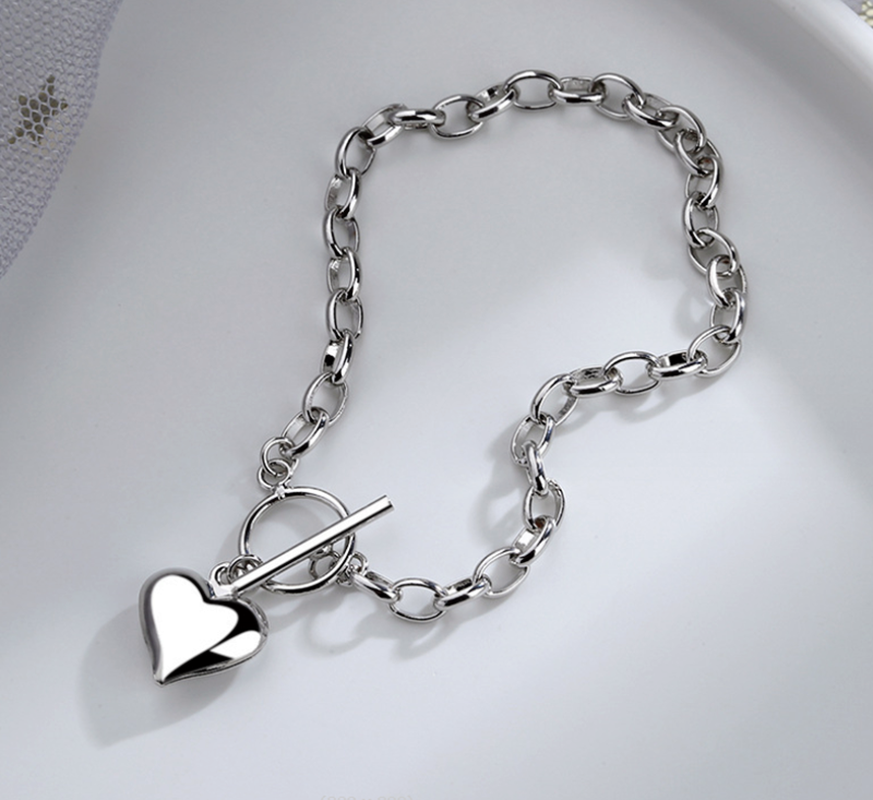 Heart Pendant 925 Sterling Silver Plated Chain Necklace Bracelet Women Jewellery - Image 6