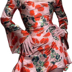 Women Sexy Criss Cross Halter Y2K Mini Dress with Gloves Cutout Vintage Short Bodycon Party Night Club Outfits Floral M