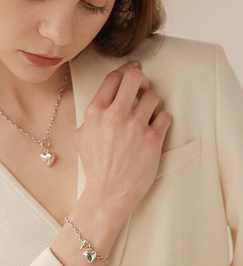 Heart Pendant 925 Sterling Silver Plated Chain Necklace Bracelet Women Jewellery - Image 5
