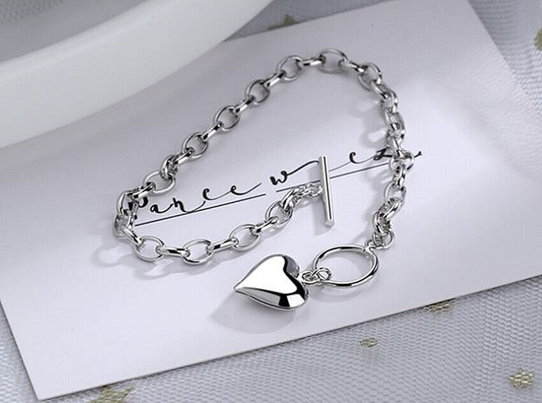 Heart Pendant 925 Sterling Silver Plated Chain Necklace Bracelet Women Jewellery - Image 9