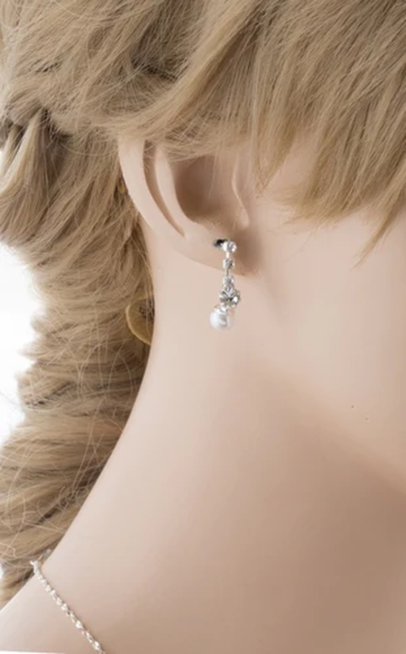 Elegant Dainty Pearl Crystal Rhinestone Jewelry Set - Image 5