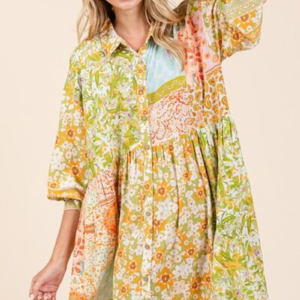 Mittoshop Floral Button Detail Long Sleeve Shirt Dress