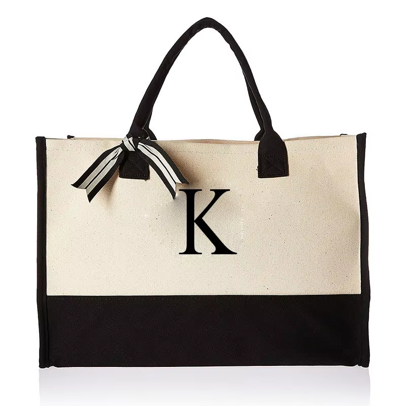 Tote Bag Fashion Canvas Totes Letters Flower Portable Beach Shoulder - Image 21