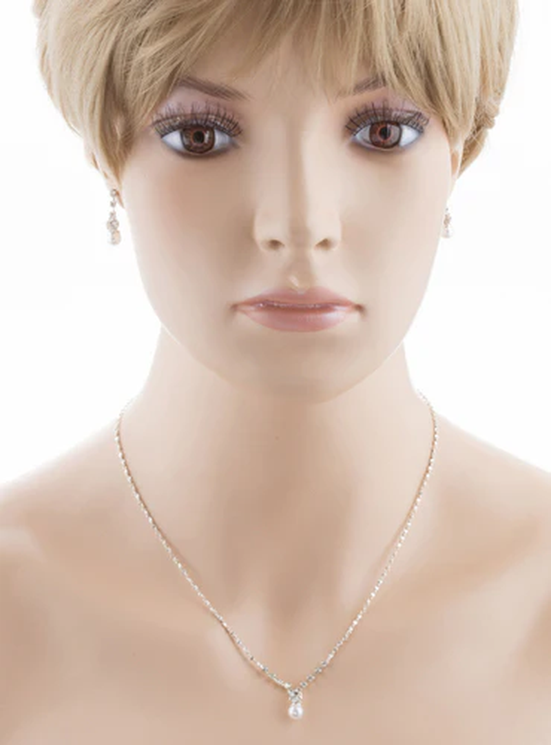 Elegant Dainty Pearl Crystal Rhinestone Jewelry Set - Image 2