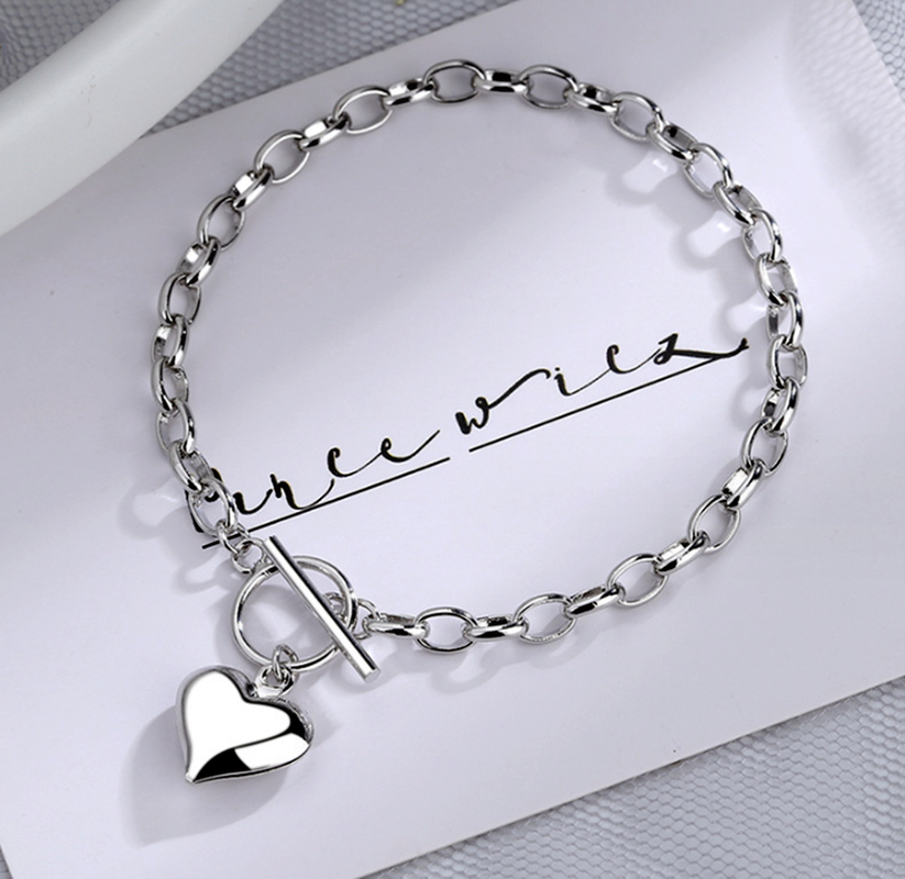 Heart Pendant 925 Sterling Silver Plated Chain Necklace Bracelet Women Jewellery - Image 2