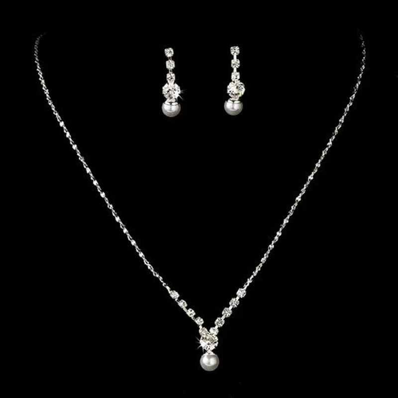 Elegant Dainty Pearl Crystal Rhinestone Jewelry Set
