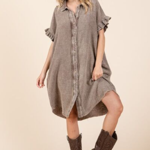Mittoshop Mineral Wash Cotton Gauze Mini Shirt Dress