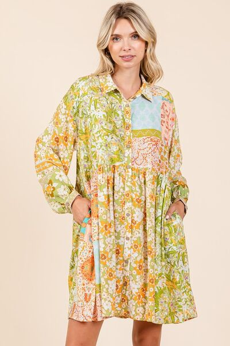 Mittoshop Floral Button Detail Long Sleeve Shirt Dress - Image 5