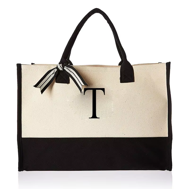Tote Bag Fashion Canvas Totes Letters Flower Portable Beach Shoulder - Image 26